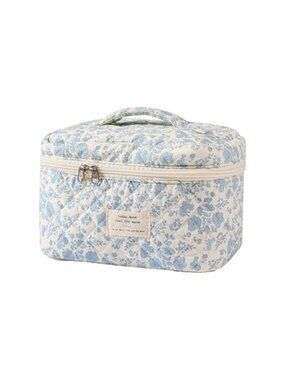 Large Quilted Floral Makeup Bag Women Travel Cosmetic Toiletry Organizer Bag